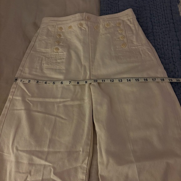 Tory Burch Button Fly Wide Leg Preppy Denim Cream High Rise Sailor Pants Size 2 - Picture 15 of 16